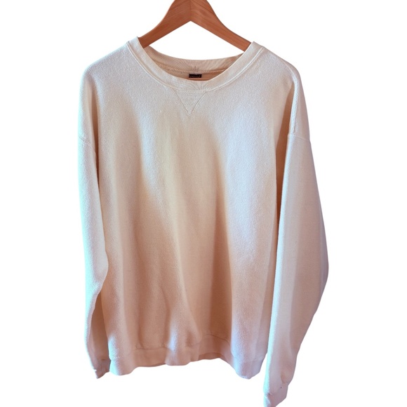 Vintage 90s Men's Lands' End Cotton Ivory Sweatshirt Pullover Made In USA Sz XL - Picture 2 of 12